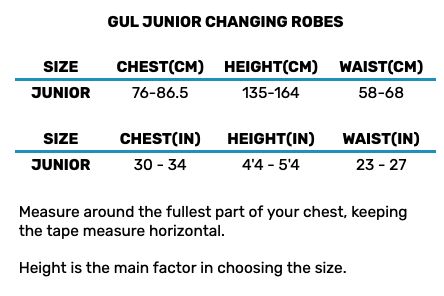 2025 Gul Junior Changing Robes 2 0 Størrelsesskema